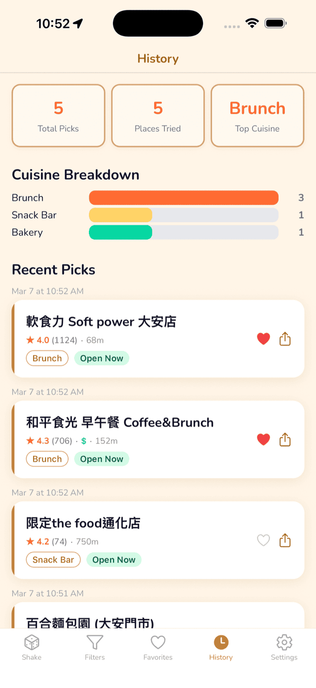 History stats and recent picks